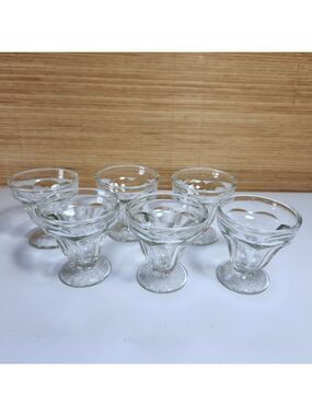 Mid Century Clear Glass Sundae Dishes Dominion Glass 1950s Dessert Bowls Set 6